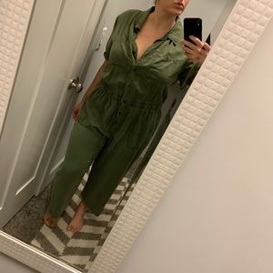 Short Sleeve Army Green Jumpsuit
